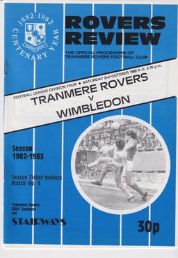 Tranmere Rovers v Wimbledon Match Programme 1982-10-02